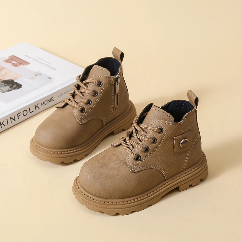 Kinder-Stiefeletten für Jungen und Mädchen, lässige Schnürstiefel, modische Kampfstiefel, leicht, rutschfest, für den Alltag im Freien, Frühling, Herbst, Winter – Detail 8