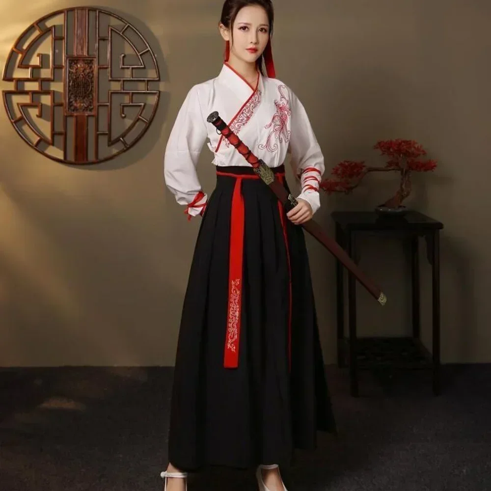Modern Hanfu Women Top Skirt 2 Piece Set Men Vintage Fashion Cosplay Costume Traditional Chinese Clothing Chivalrous Style Suit view 6