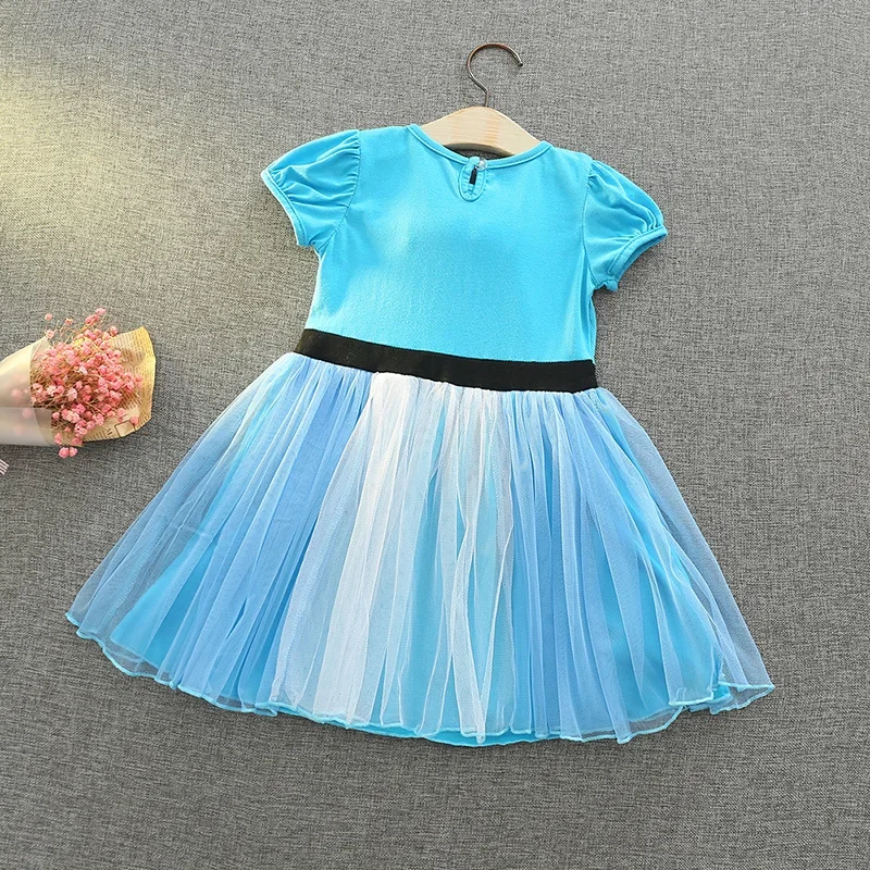 Neues Sommer-Mädchenkleid mit Kurzen Puffärmeln, Kinder-Geburtstagskleid, Halloween-Aufführungskostüm, Tüll-Partykleid H3307 – Detail 3