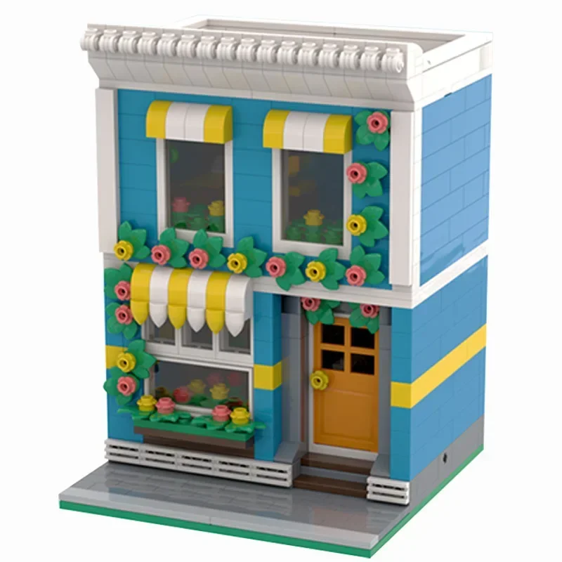 Moc อาคารอิฐ City Street View รุ่น Street ร้านดอกไม้เทคโนโลยี Modular Blocks ของขวัญของเล่นเด็ก DIY ชุดประกอบ