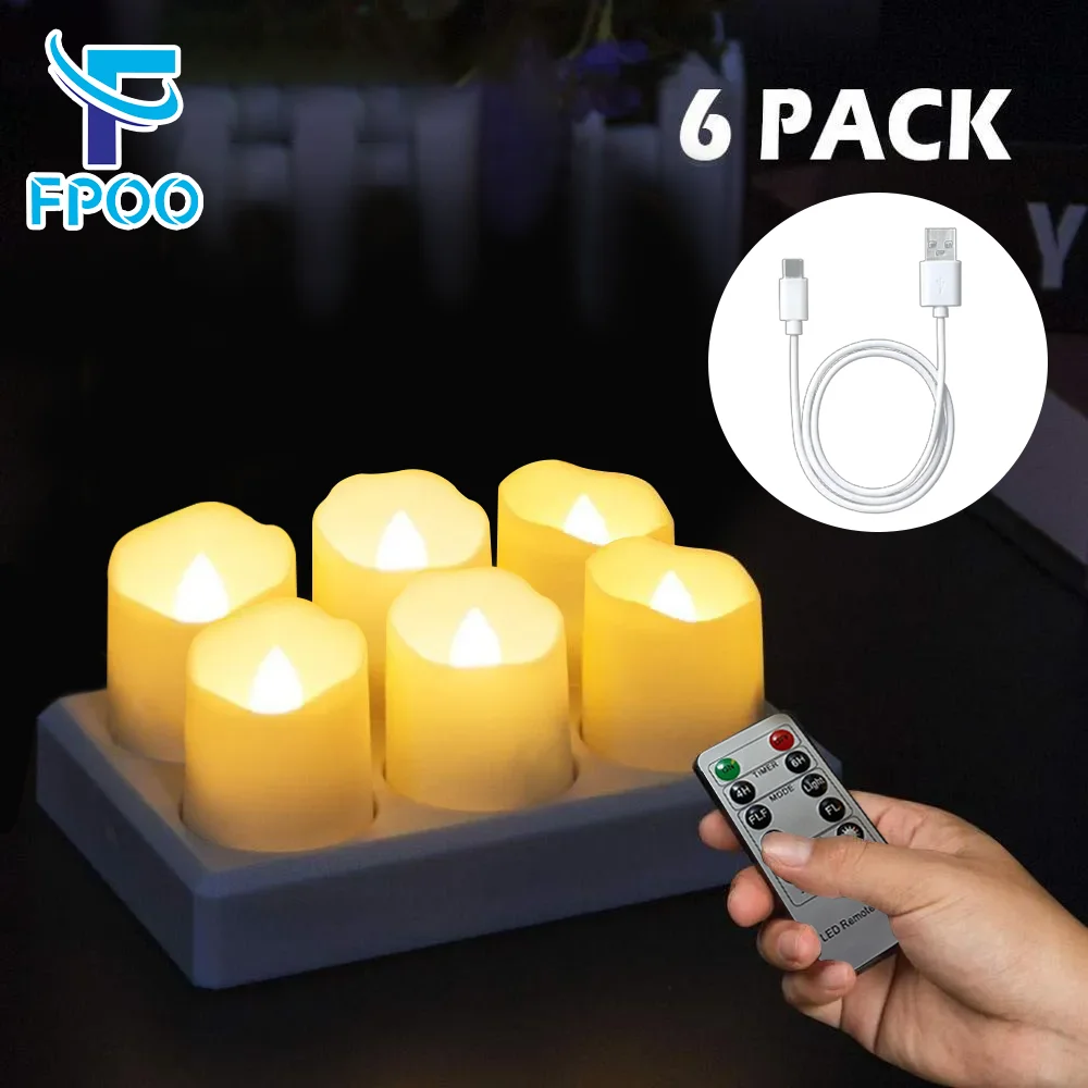 6Pcs LED Velas Carregamento USB Velas sem chama Velas recarregáveis com controle remoto com temporizador, luz de vela para decoração de quarto de casamento Decoração de casa de festa Lâmpada de vela