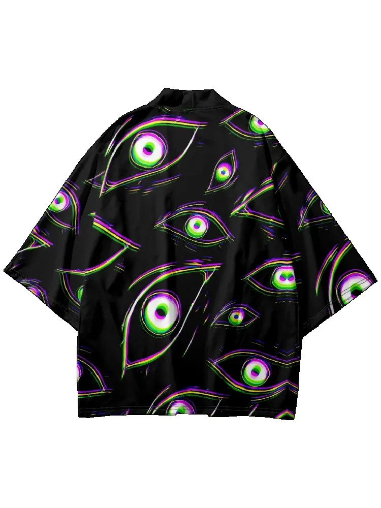 Nowy Trend Męska Moda Casual Kimono z Nadrukiem Demon Eye Męski Tradycyjny Kimono Codzienny Casual Damski Kardigan Top — zdjęcie 2