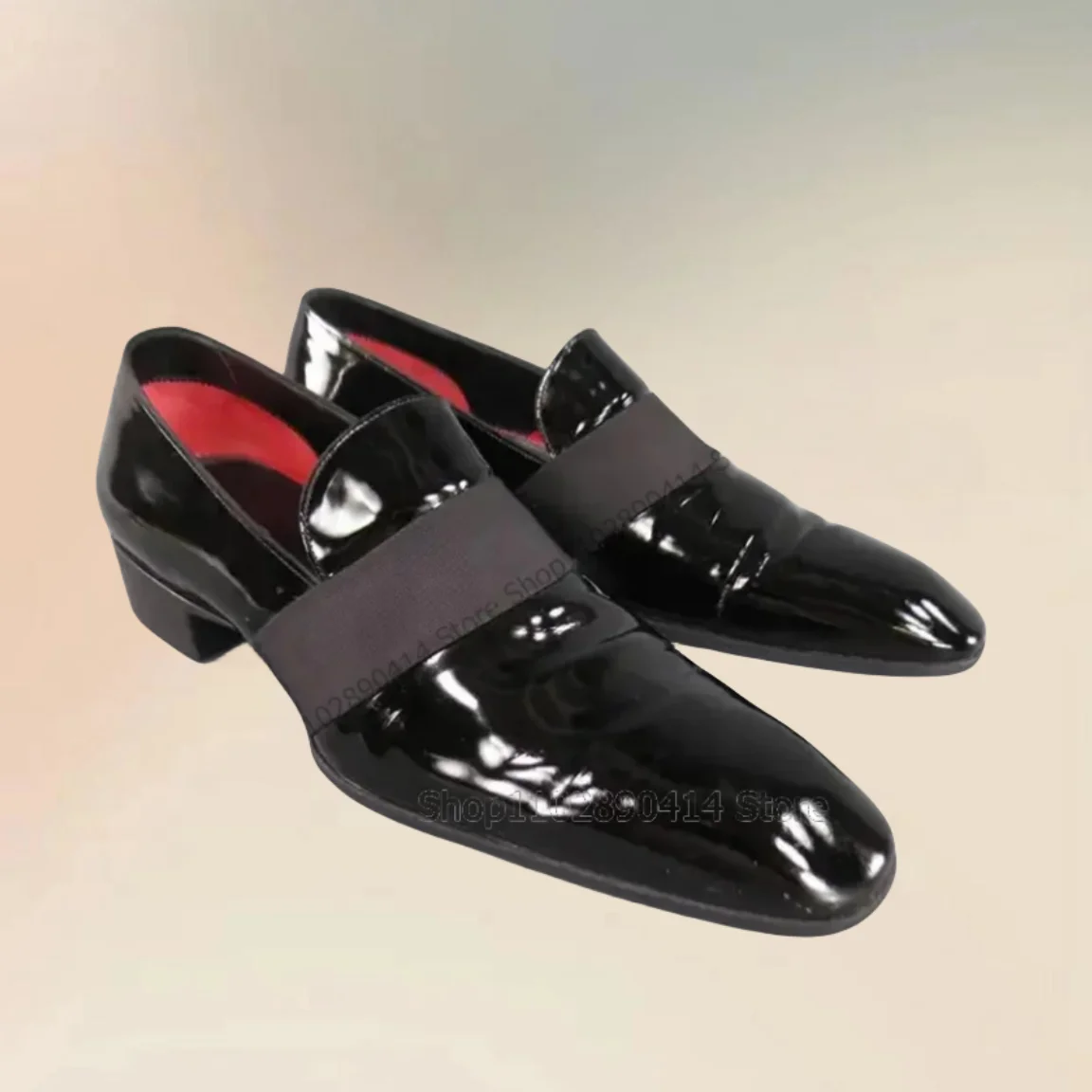 Black Patent Leather Riband Decor Square Toe Loafers Fashion Slip On Male Shoes Luxurious Handmade Party Office Men Dress Shoes