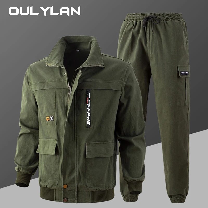 

Tactical Sets Mens Casual Multiple Pockets Jackets and Pants Suits Outdoor Training hiking fishing Cargo Clothes Male Green