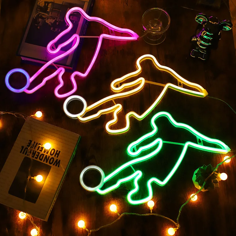 Fußballspieler-LED-Neonschild, Sport-Fußball-Neonlicht Wanddekoration, USB- und Batteriebetriebene Neonlampe für Schlafzimmer und Spielzimmer – Detail 5