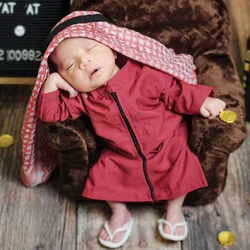 Ylsteed 3 Pieces Set Newborn Boy Photography Outfits Infant Red Robes with Plaid Turban Prince Costume Infant Photo Shoot Props