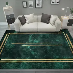 Luxury Modern Geometric Living Room Carpets Home Decoration Golden Green Rugs for Bedroom Washable Fluffy Large Area Mat Bedside