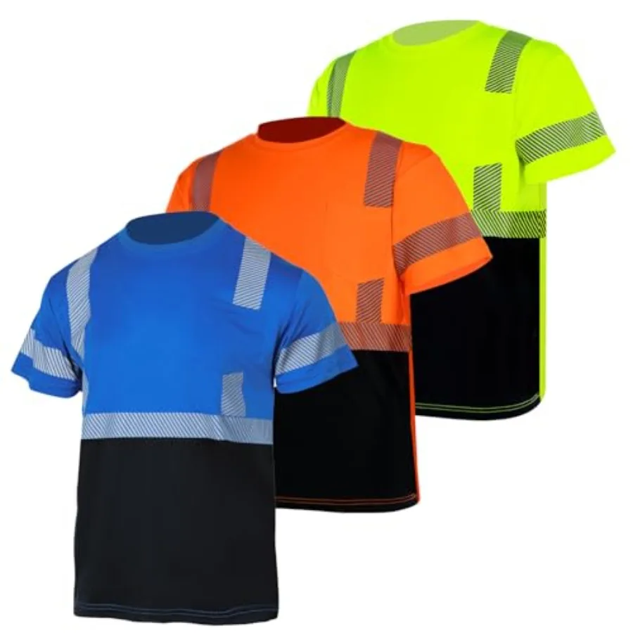 

3pcs Safety T Shirts Reflective Class 3 High Visibility Hi Vis Short Sleeve Construction Work Shirts for Men