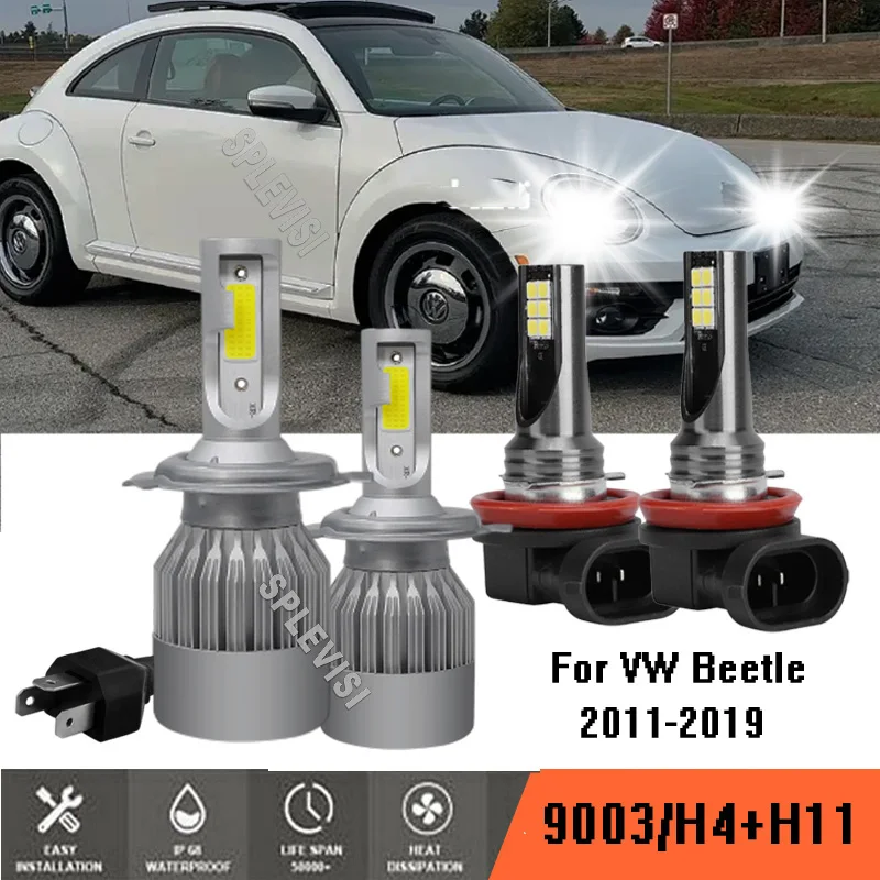 

4Pcs LED Headlight Bulbs Hi Low Fog Bulbs Conversion Set 6000K White For Volkswagen VW Beetle 2011-2019 2012 2013 2014 2015