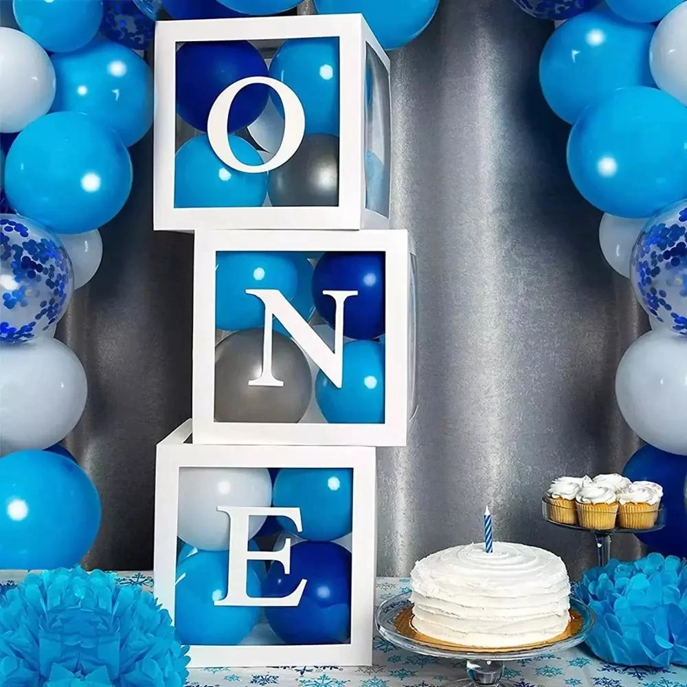 Birthday Balloon Boxes For Party Decorations 1st Happy Birthday Balloon Blocks Decor with ONE Letter Boy Girl Baby Shower Decor