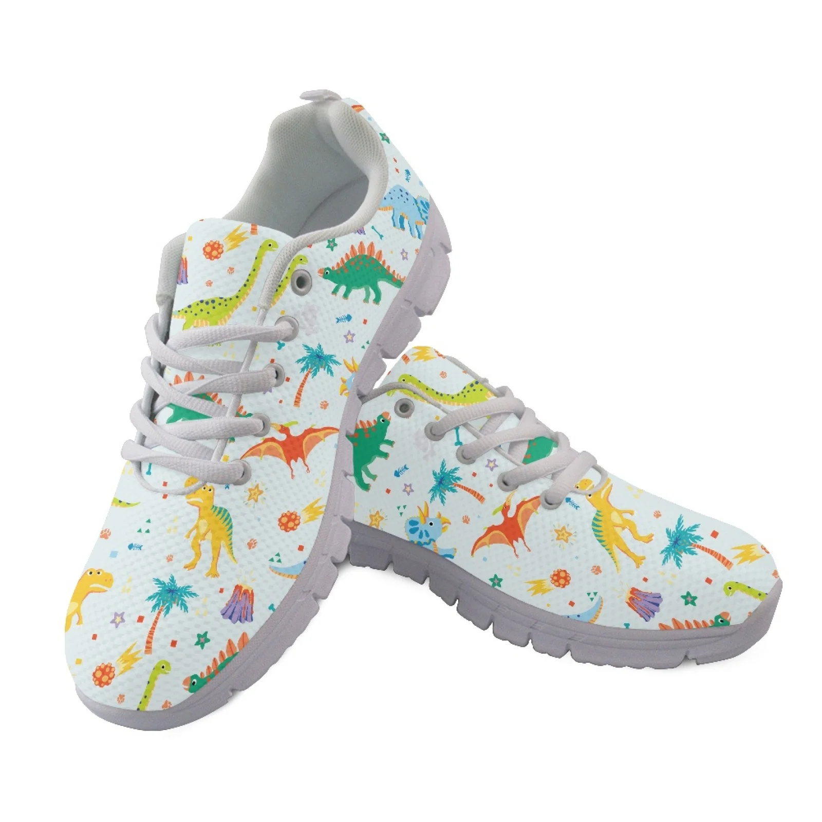 Coloranimal Dinosaur Print Lace-up Walking Sneakers Women Sneakers Athletic Sneaker for Womens Ladies