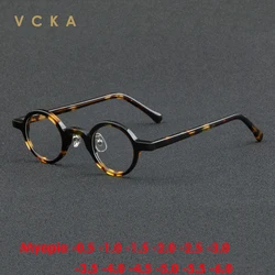 VCKA Acetate Myopia Glasses Frame Men Vintage Retro Small Round Eyeglasses Women Optical Prescription Eyewear -0.5 to -6.0