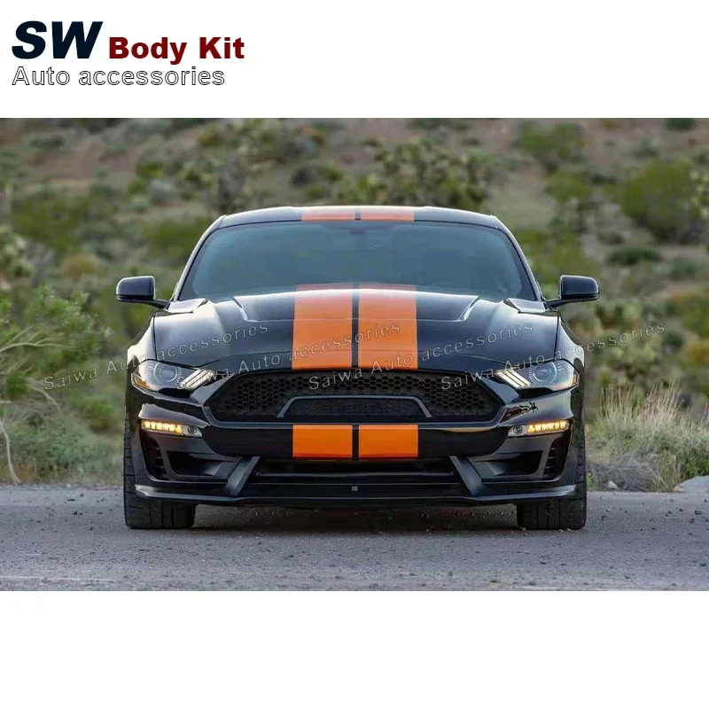 PP Injection Shelby Super Snake Style Front Bumper For Ford Mustang 2018-2021 Conversion With Grille Front Bumper Lip Auto Parts