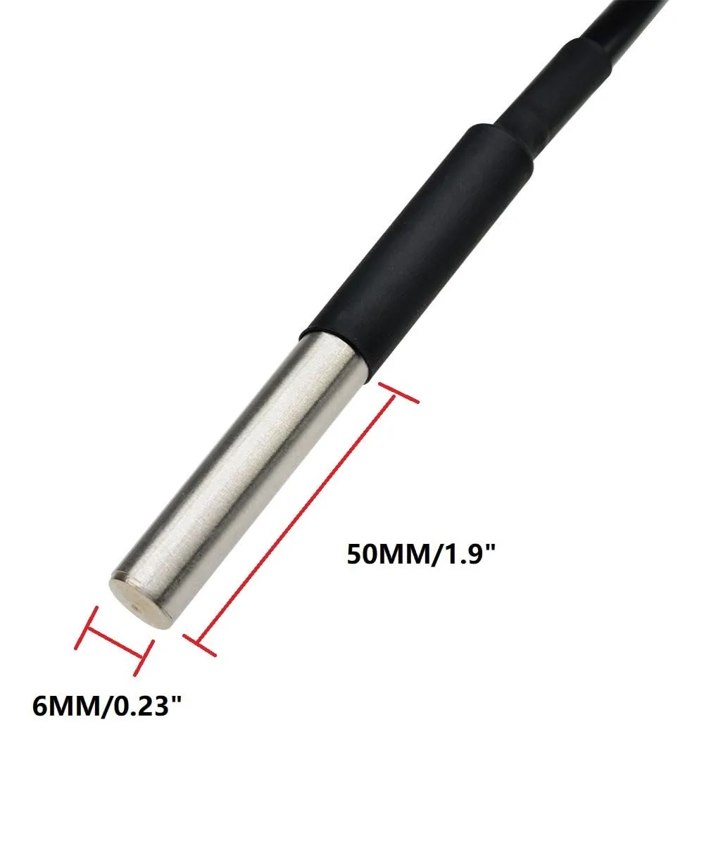 DS18B20 & NTC Waterproof Temp Sensor Probe - 1m/39.37in Stainless Tube for Accurate Readings