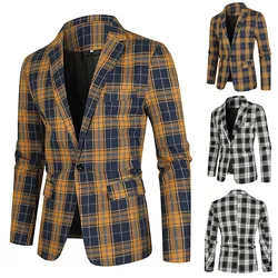 Mens Casual Sport Slim Fit One Button Check Print Blazer Lightweight Jacket Fashion New Men Leisure Boutique  Plaid  Suit