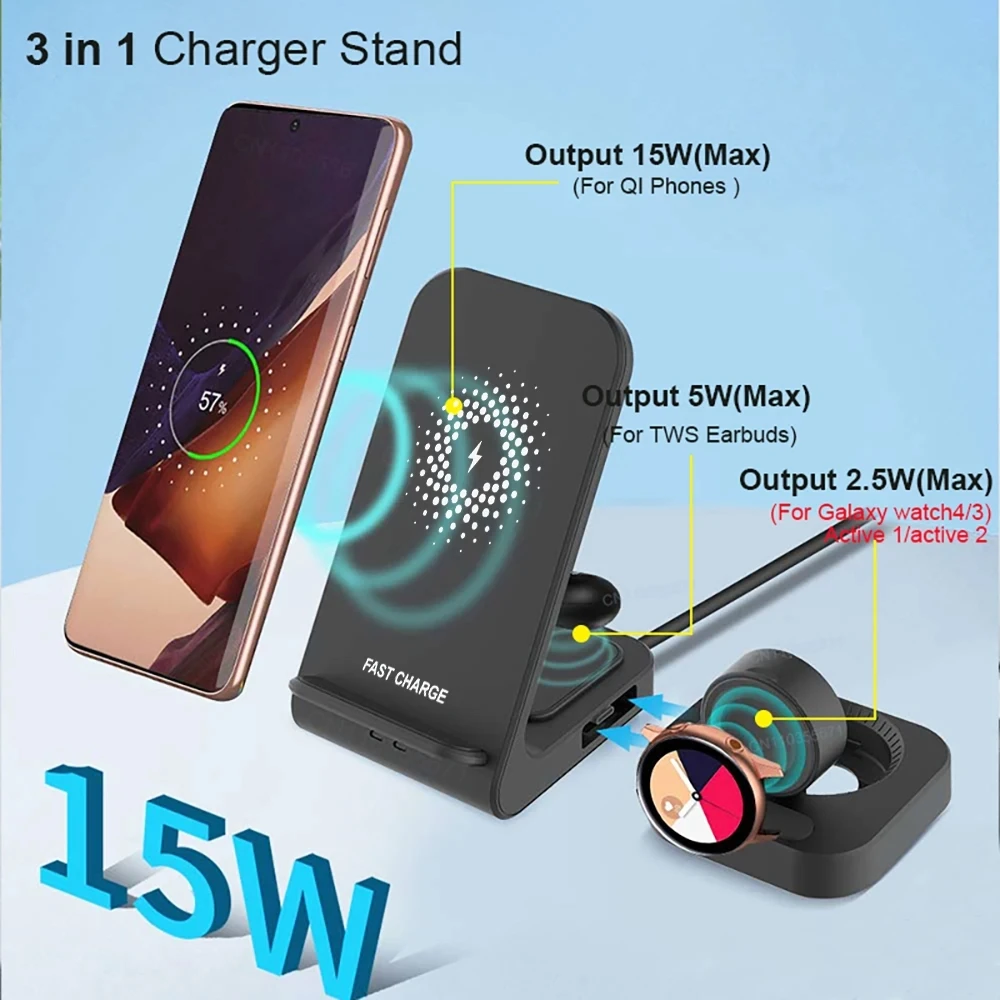 Wireless chargers  for iPhones 15/14/13/12 15W Qi Fast 3 in 1 Charging Stand Dock Station For Apple Watch Ultra 9/8/7 6 5 4 SE