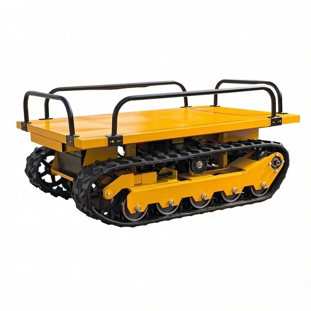 500kg 1500kg Crawler Chassis Remote Control Electric Rubber Dual Motor with Removable Railings for Agricultural Loading Climbing