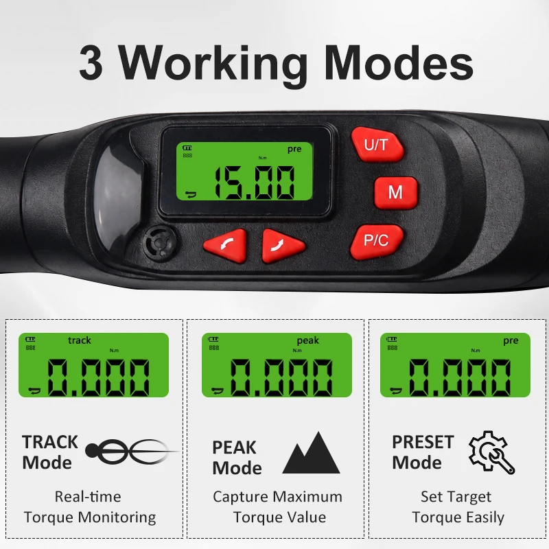 Digital Torque Wrench 1/4 3/8 1/2 Bidirectional Ratchet Torque Wrench Preset LCD Display Professional Car Bike Repair Tool