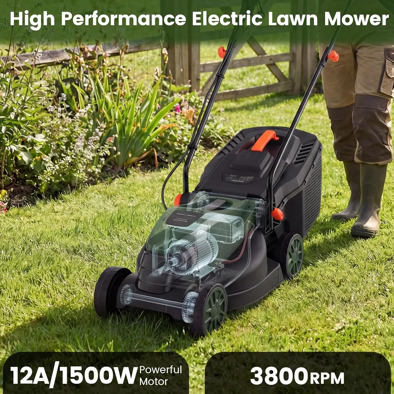 Small to Medium Yard Corded Electric Mower, Lightweight Plastic, Green, 3-Position Height Adjustment with Large Grass Collection
