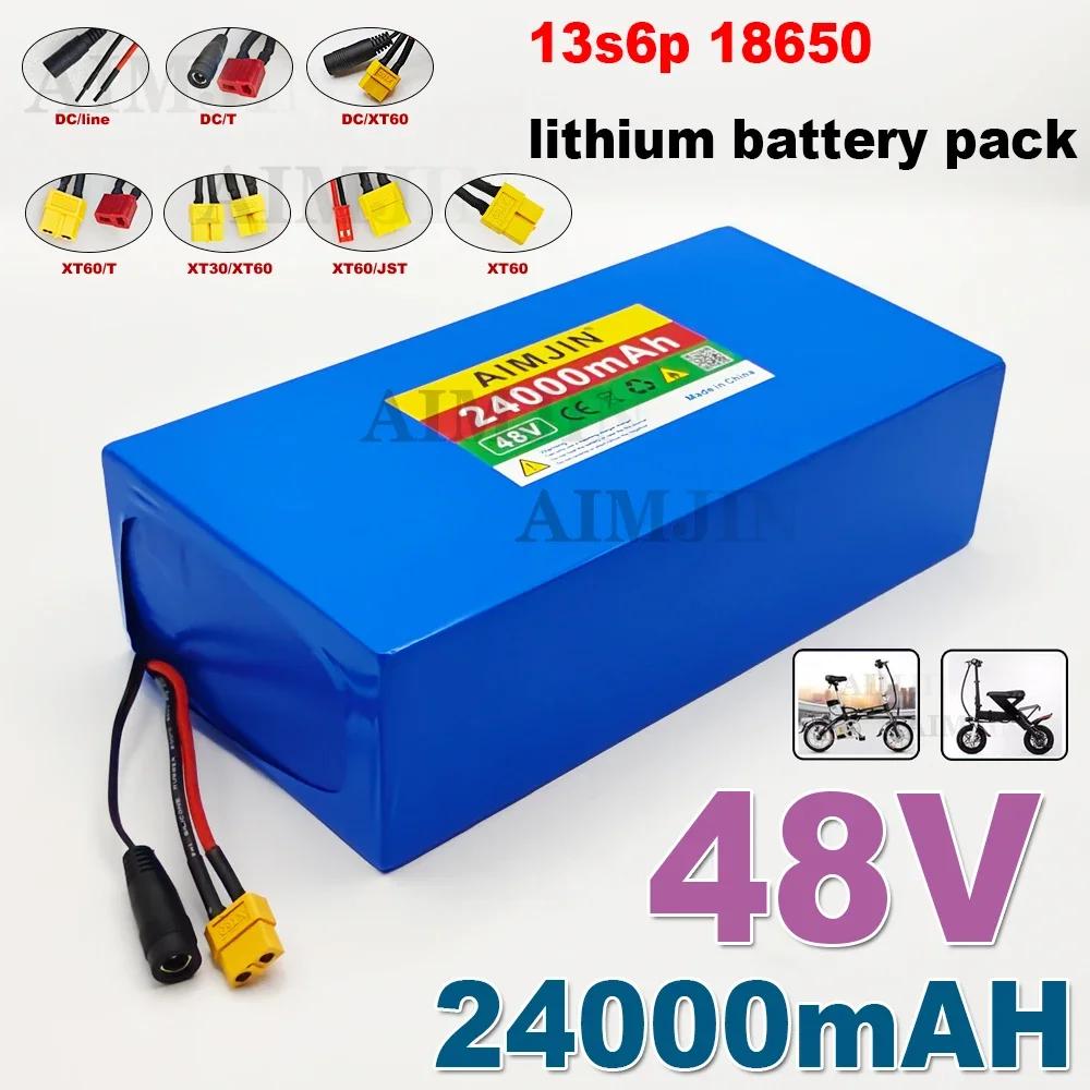 48V 24AH 13s6p lithium-ion battery pack 48V 24000mAh 1500W electric, scooter and bicycle battery, built-in 50A BMS+charger