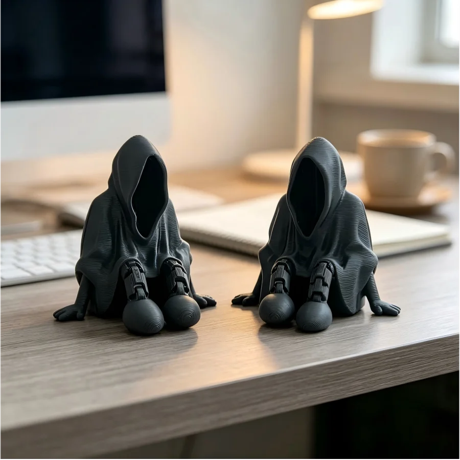 3D printed black Death figure joint ornament, Halloween decoration for bedroom, office, entryway, and living room decor