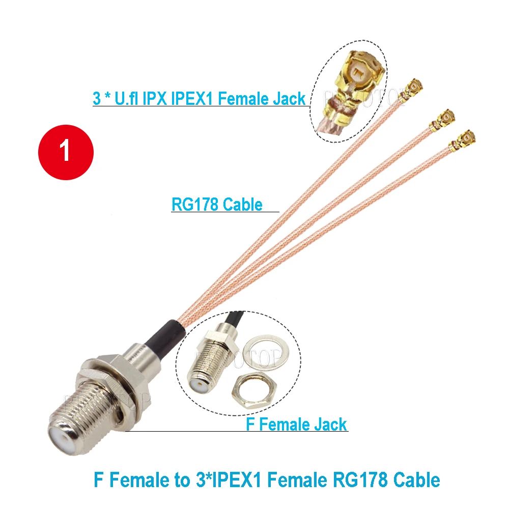 1PCS 1 F to 3  Splitter Cable F Female to 3 x   1 Female RG178/ RF1.13 Cable WIFI Antenna Extension Jumper Pigtail