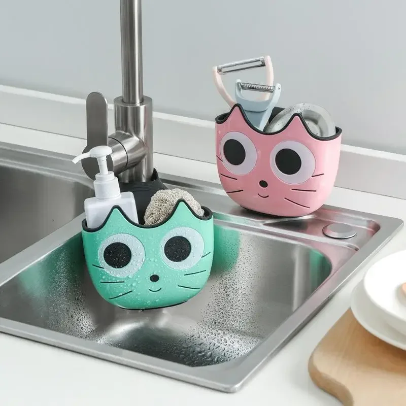 

1Pc Cartoon Cat Creative Sink Drainage Bag Kitchen Storage And Hanging Basket Storage And Drainage Rack Hanging Bag