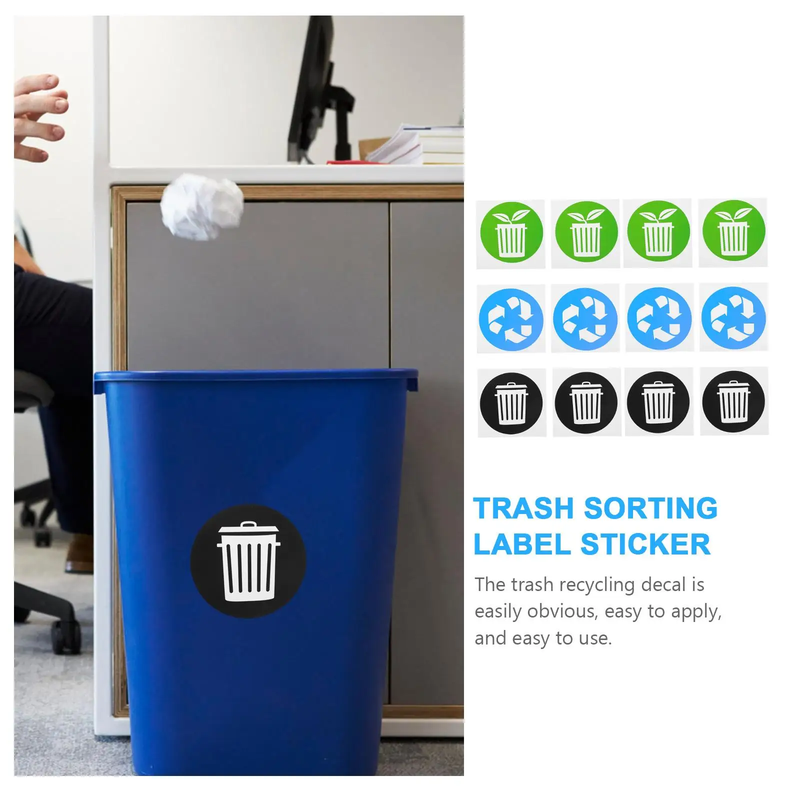 12Pcs PVC Self Adhesive Trash Sorting Stickers Waterproof Removable Garbage Recycling Labels Bin Waste Decals File Folder