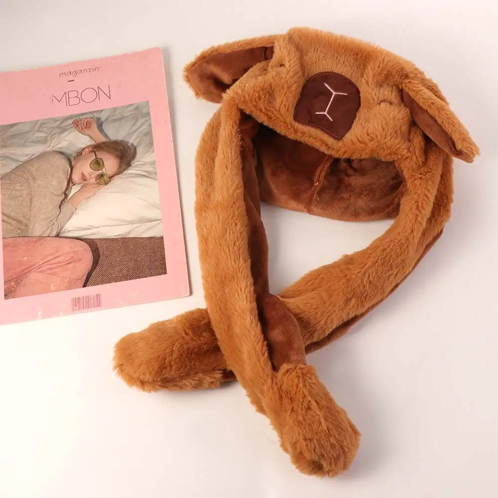 Funny Capybara Jumping Up Cap Fluffy Ear Moving Hat Warm Soft Hat Party