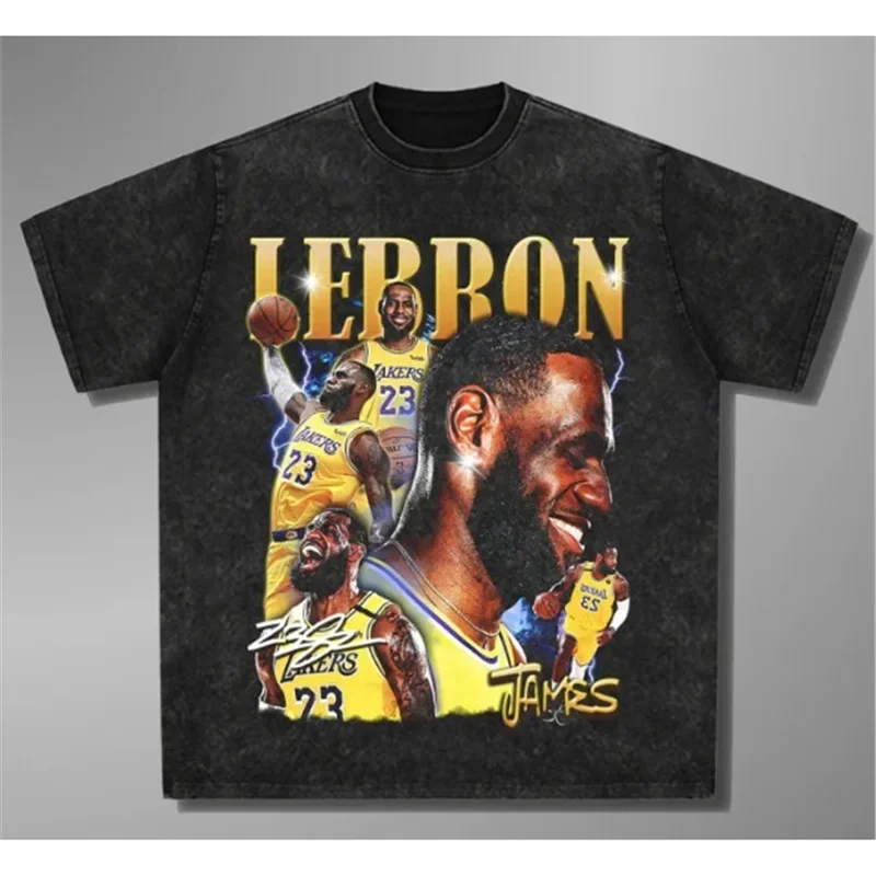 تي شيرت LeBron James 2k Retro مغسول برقبة دائرية تي شيرت قطني بأكمام قصيرة للسيدات على الموضة لكرة السلة تي شيرت جرافيك من Mainland Ch #1