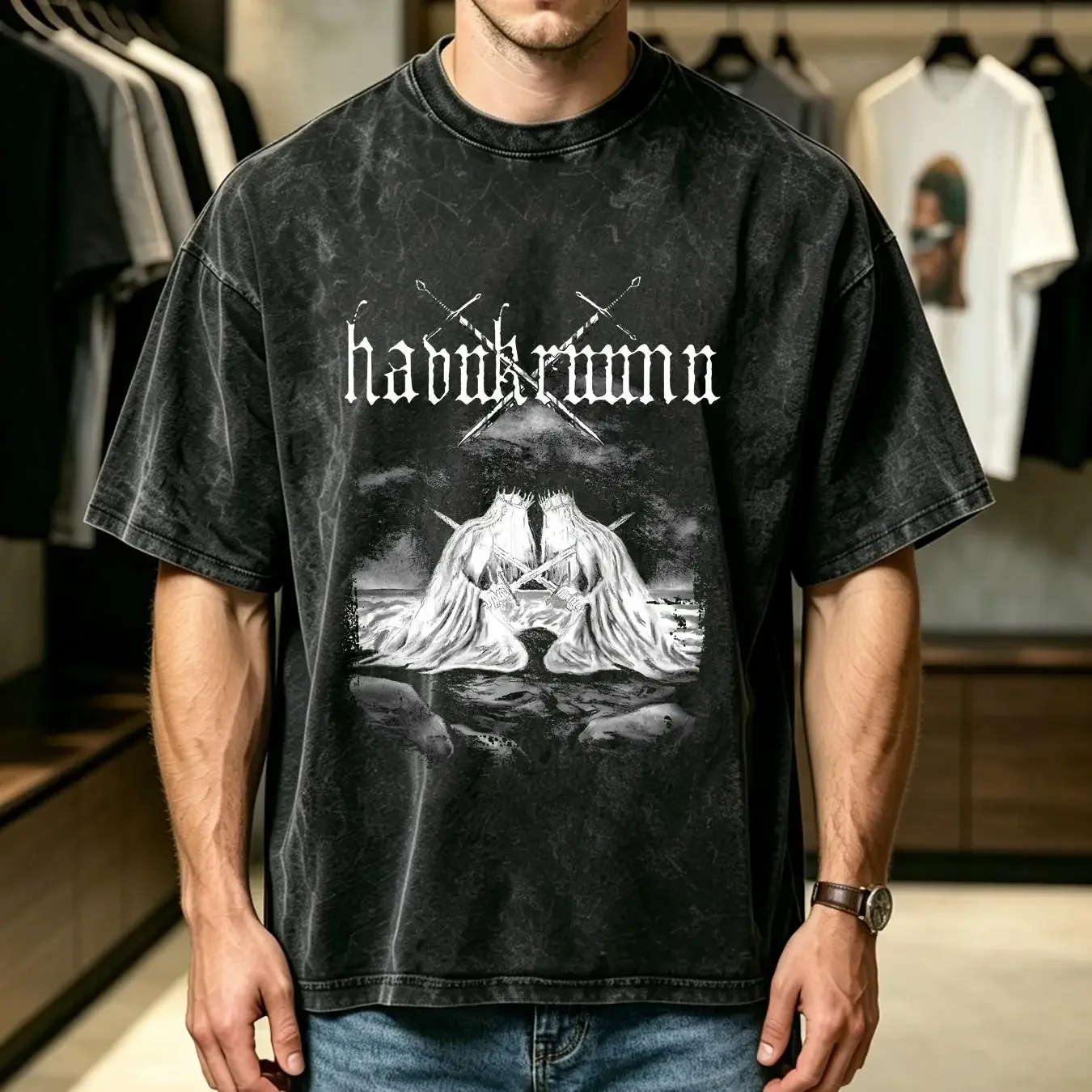 washed T Shirt Limited New Havukruunu Uinuos Syömein Sota Pagan Black Metal Band S 4XL long or short sleeves vintage Washed