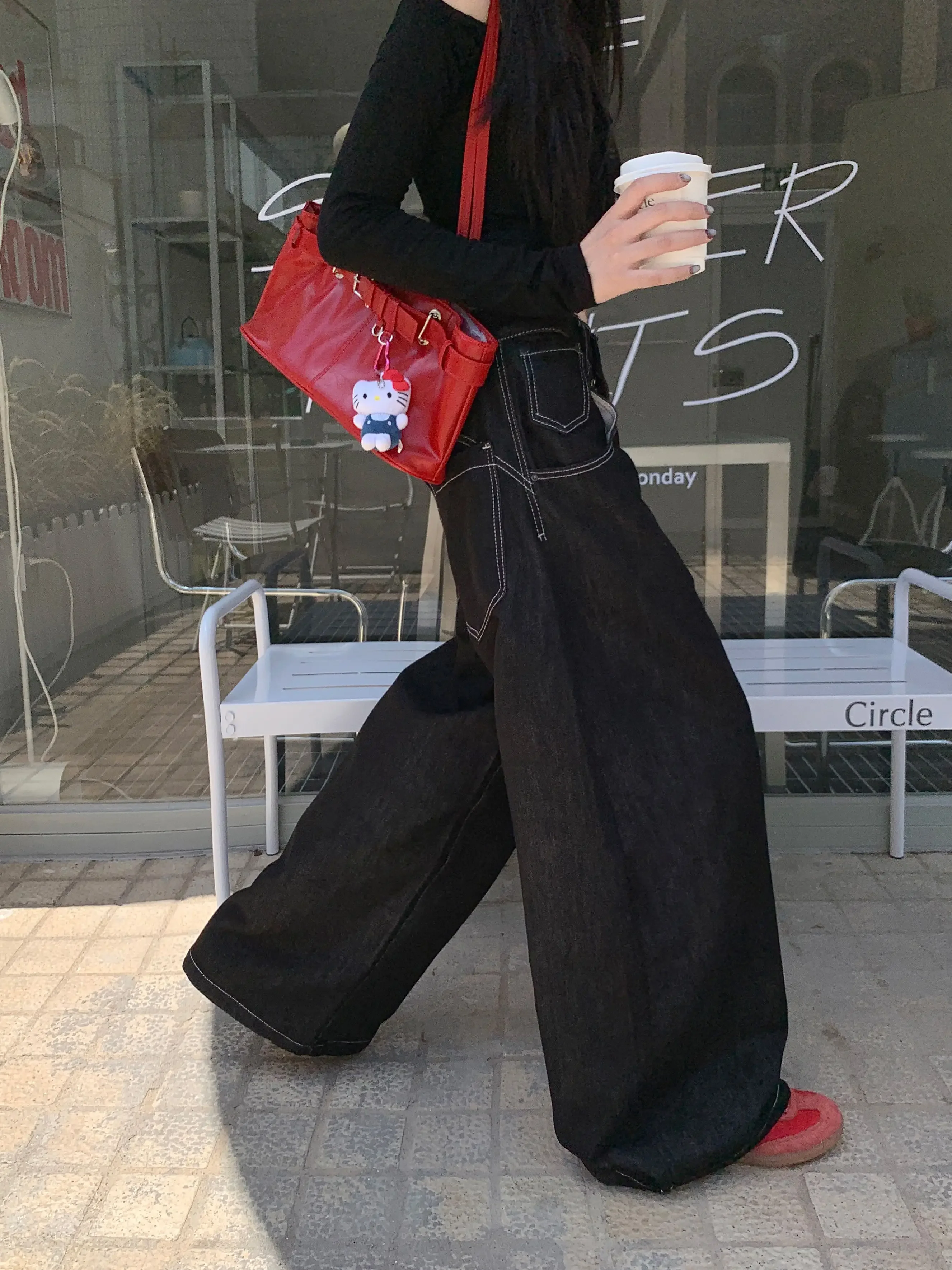 Y2k ملابس جينز للمرأة فضفاضة واسعة الساق المتعثرة غسلها عالية الخصر بنطلون الشارع الشهير السراويل الطويلة غير رسمية