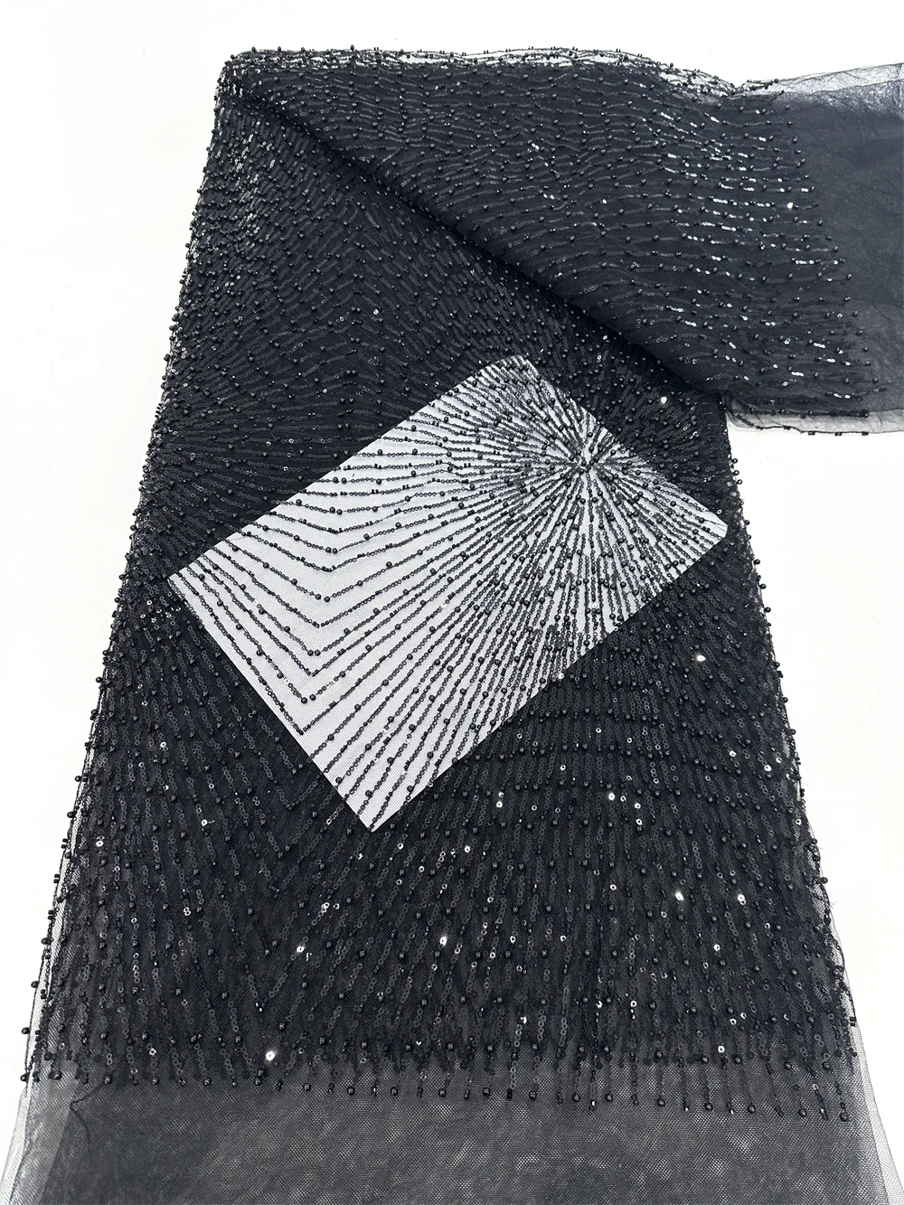 

Madison-Latest African Lace Fabric, Luxury French Sequins, Mesh Lace Fabric, High-end Handmade Beaded for Wedding Sewing 5 Yards