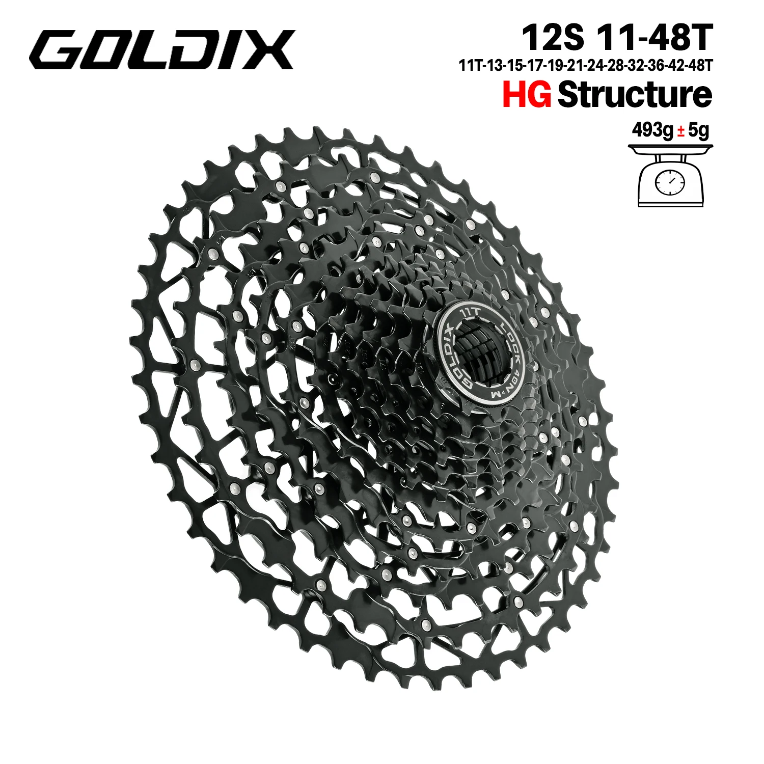 GOLDIX Ultralight Fiets Cassette Vrijloop Koolstofstaal Materiaal 9/10/11/12/13 Speed HG Structuur Tandwiel voor Mountainbike