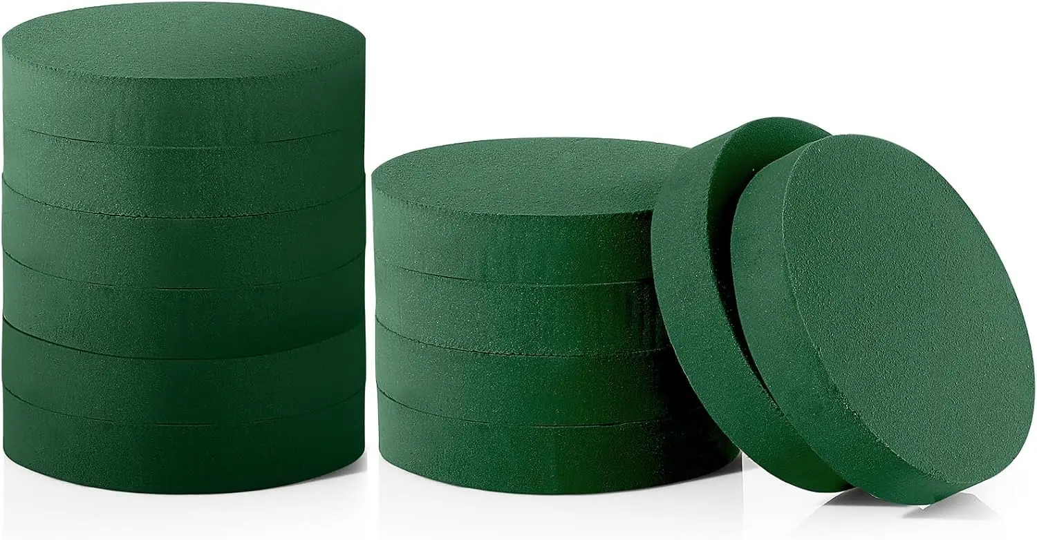 

12 штук круглой флористической пены (зеленая, влажная) для DIY-композиций, декора свадеб и вечеринок (8x8x1.57 дюймов)