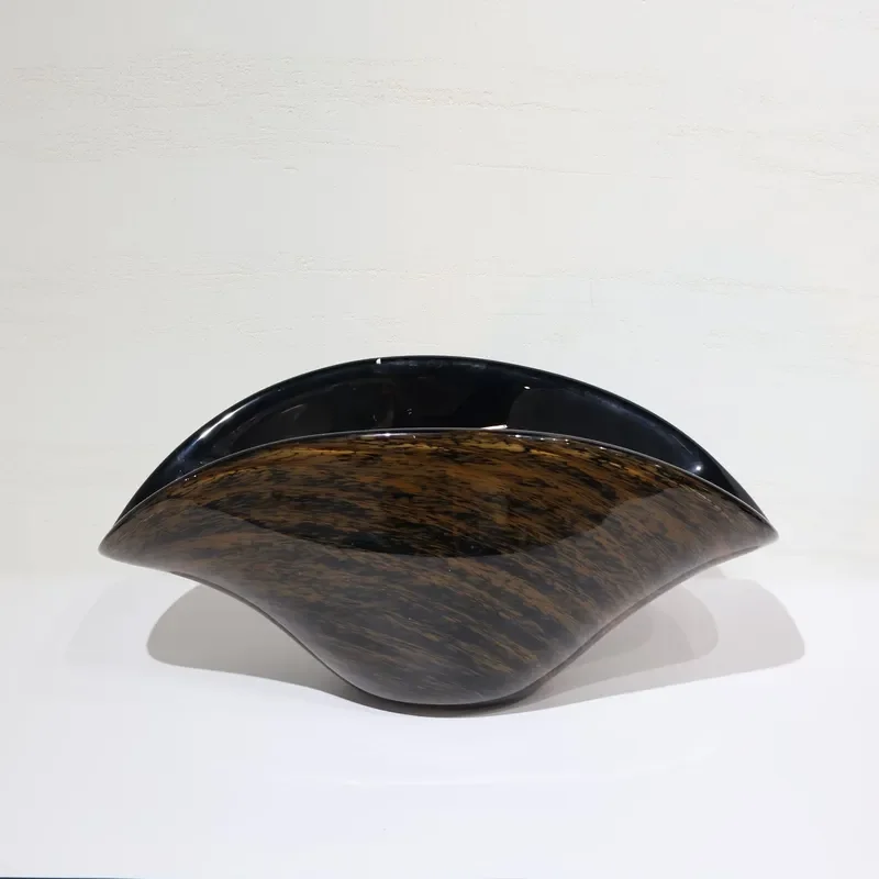 Black Fruit Plate with Gold Foil Stripes Modern Home Decor for Living Room Dining Table Centerpiece Exhibition Hall Soft
