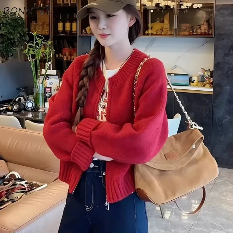 

Solid Cardigan for Women Cropped Ins Korean Fashion Simple All-match Sweaters Outwear Knitted Slim Fit Popular Classic Ulzzang