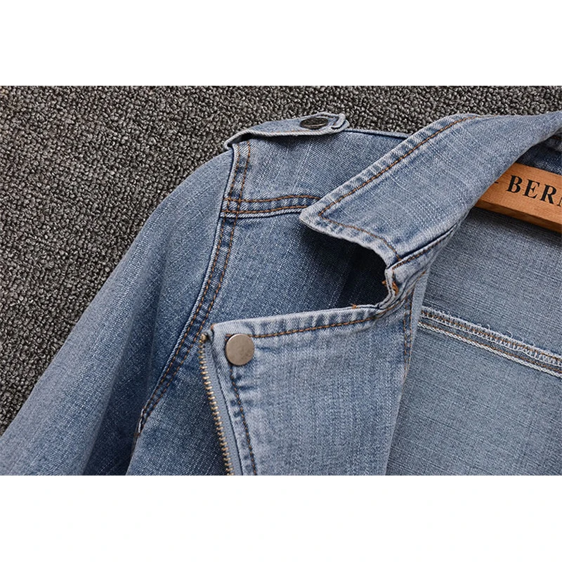 2024 New Autumn Women Jacket maniche lunghe giacche di Jeans Vintage Blue Jeans Coat Turn-down Collar Outwear giacca Bomber con cerniera