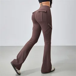 2024 Nylon tasca complessiva a vita alta donna palestra sport Yoga pantaloni pantaloni Squat Proof Fitness Flare Legging Push Up Active Wear