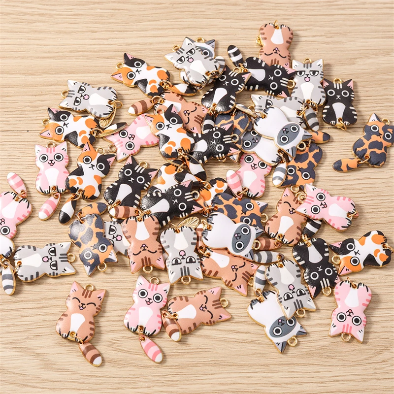 10 Stück 16x39mm Cartoon Emaille Tier Katzen Charms Anhänger zum Basteln von Halsketten, Ohrringen, Armbändern, DIY-Handwerk, Schmuckzubehör – Detail 11