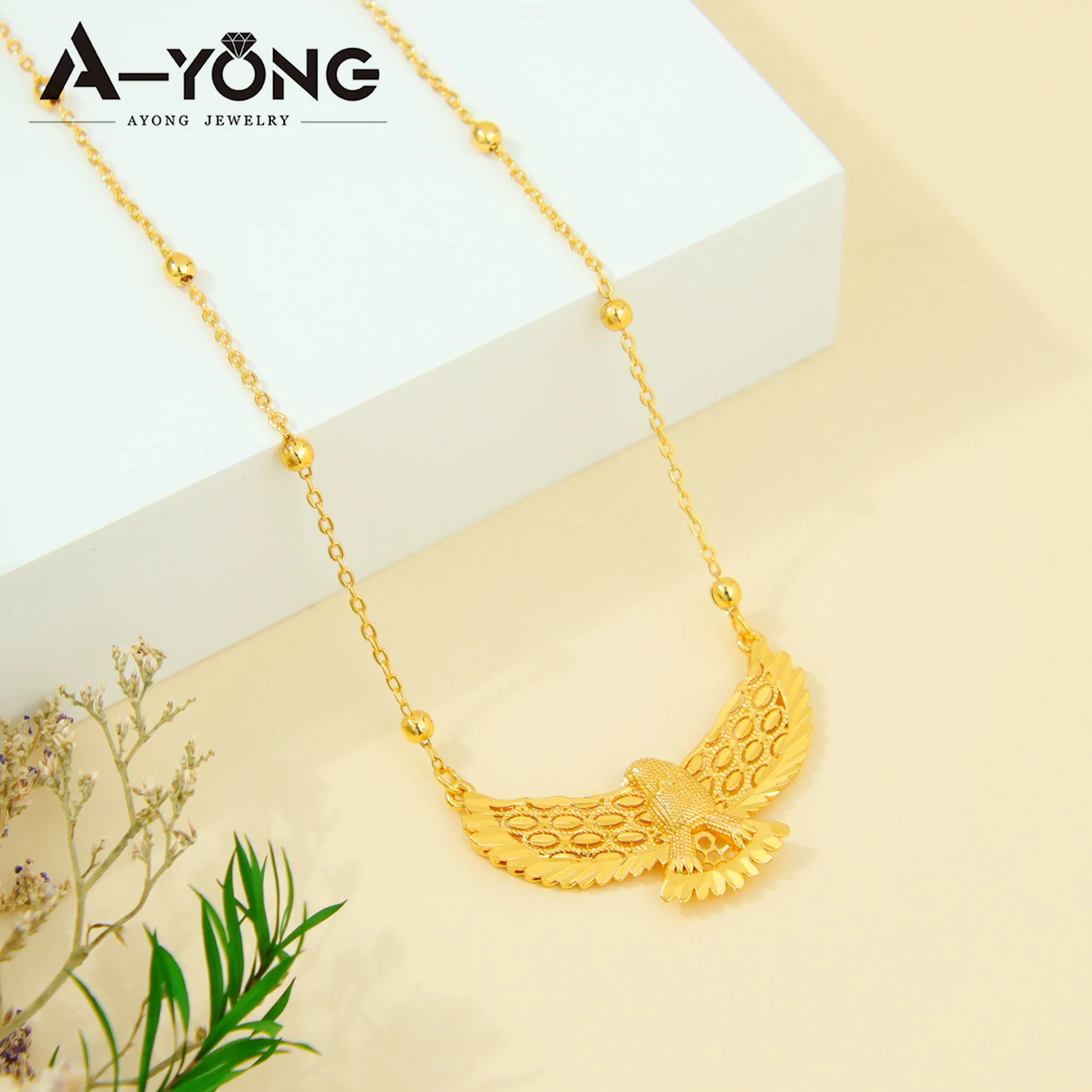 Arabische Mode Adler-Halskette 21k Vergoldet Dubai Vintage Tier-Anhänger Ketten Nahost Damen Event Party Schmuck – Detail 4