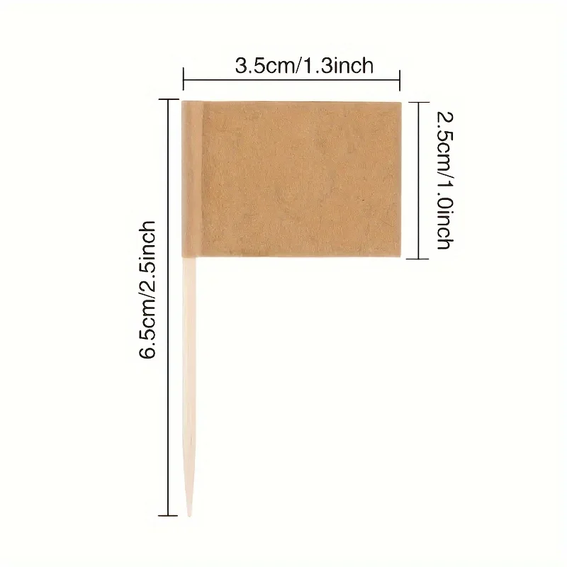 100 Uds (papel artesanal) bandera de palillo de dientes en blanco marcadores de magdalenas de frutas bandera de palillo de dientes marcadores de papel Kraft bandera de palillo de dientes