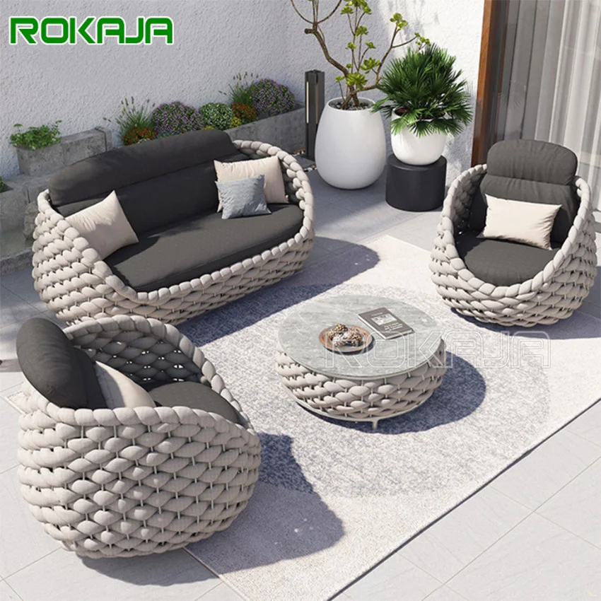 

Luxury Design Garden Sofa Set High-End Rope Sofa Set Latest Leisure Waterproof Outdoor Hotel Furniture Sofa