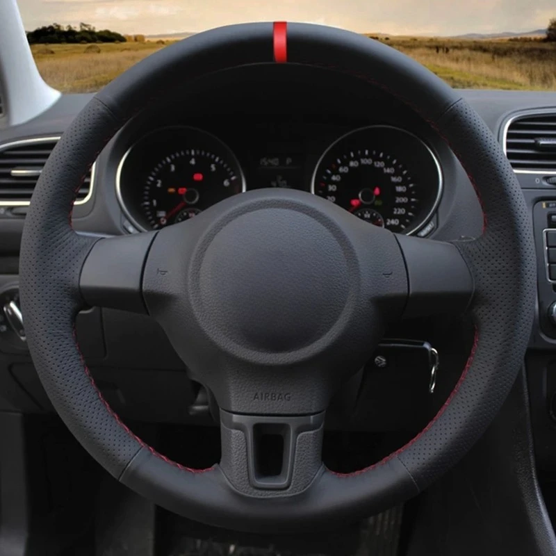 Hand-Stitched Soft Black Artificial Leather Car Steering Wheel Cover For Volkswagen Golf 6 Mk6 VW Polo MK5 2010-2013