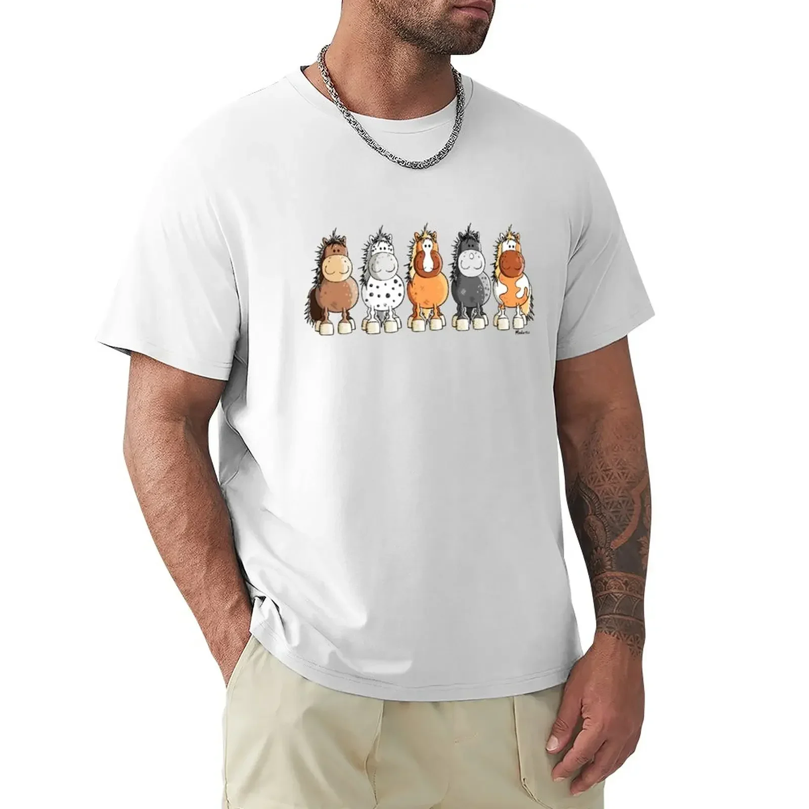 

Five Happy Horses Cartoon T-Shirt Short sleeve tee customs shirts graphic tees oversizeds mens graphic t-shirts hip hop