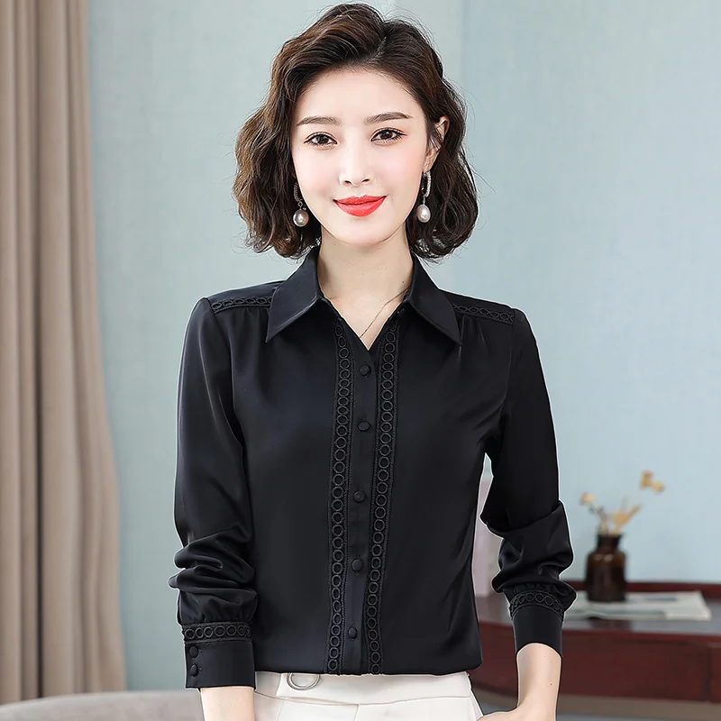 

Female Lapel Fashionable And Versatile Temperament Long Sleeved Shirt For Women'S Spring Autumn New Western-Style Bottom Top