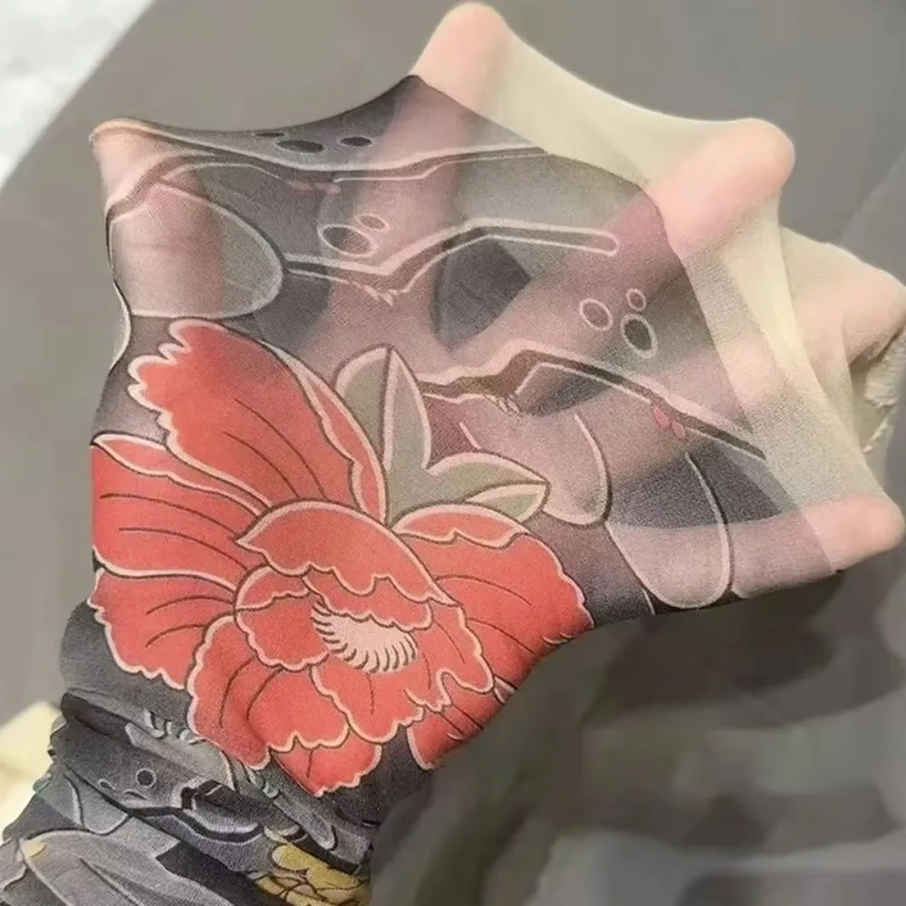 New Sexy Printed Women's Tights Stockings Perspective Mesh Peony Pantyhose Fake Tattoo Leggings Nylon Socks Summer