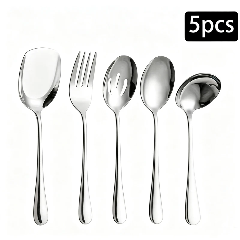 Stainless steel 1010 serving utensils, multifunctional public serving spoons and forks, used for self-catering dinner parties.