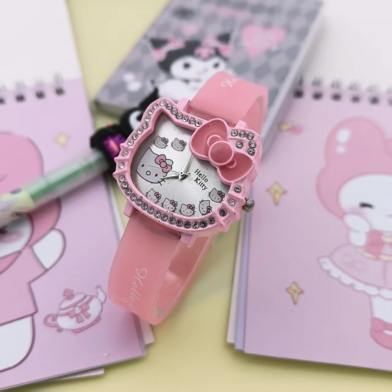 Cartoon Hello Kitty Electronic Watch Children's Cat Head Watch Bow Quartz Student Party Kids Girls Gifts Birthday Present