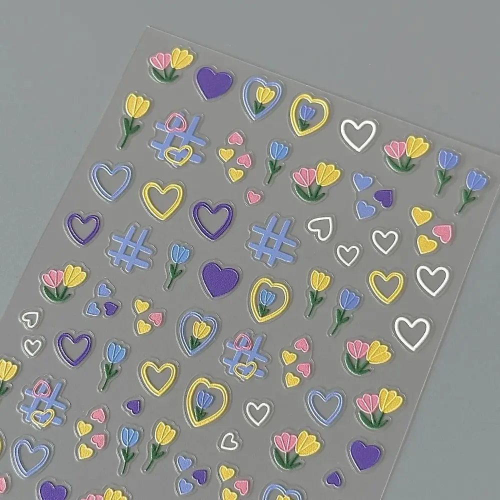 Cute Tulip Nail Sticker Soft Embossed Self Adhesive Cup Stickers Multifunction 3D Manicure Decals for Nail Art Decoration
